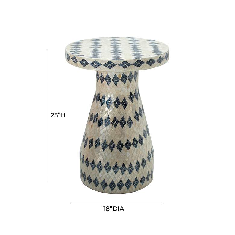 Image 6 TOV Halio 18" Wide Cream Blue Checkered Shell Side Table more views