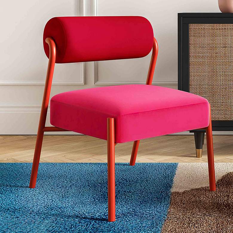 Image 2 TOV Jolene 20 3/4" Wide Hot Pink Velvet Fabric Modern Accent Chair