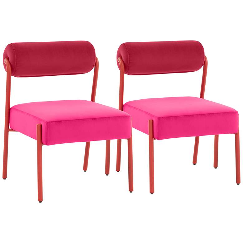 Image 2 TOV Jolene 20 3/4" Wide Modern Hot Pink Velvet Dining Chairs Set of 2