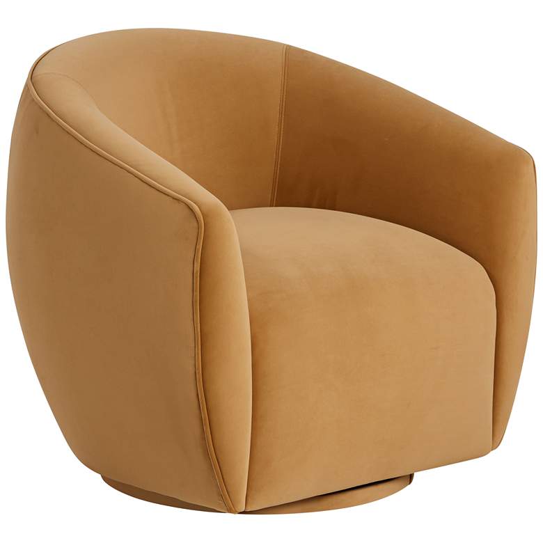 Image 2 TOV Jordan 32 1/2" Wide Modern Tan Velvet Swivel Armchair