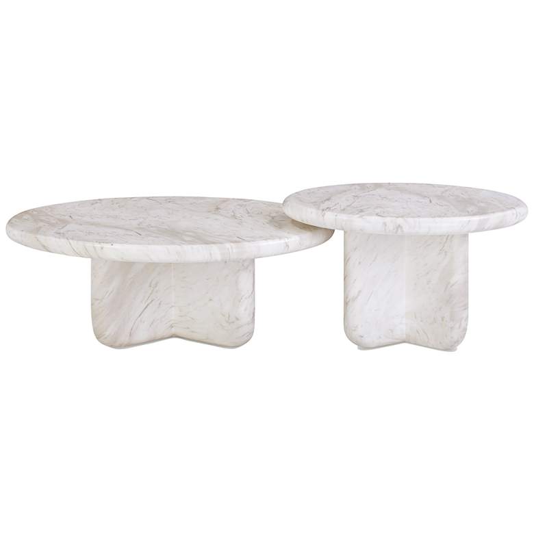 Image 1 TOV Juju 32" Wide White Faux Marble Nesting Coffee Tables Set of 2