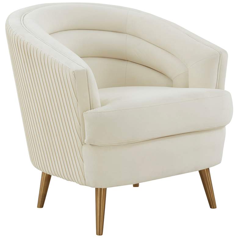 Image 3 TOV Jules 29" Wide Cream Velvet Fabric Tufted Modern Accent Chair