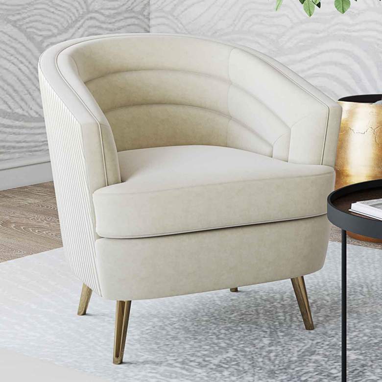 Image 2 TOV Jules 29" Wide Cream Velvet Fabric Tufted Modern Accent Chair