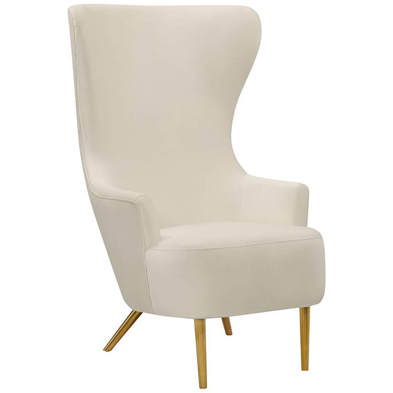 Image 2 TOV Julia 30" Wide Cream Velvet Fabric Modern Wingback Chair