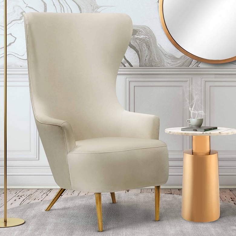 Image 1 TOV Julia 30" Wide Cream Velvet Fabric Modern Wingback Chair
