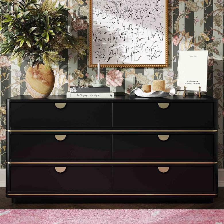 Image 1 TOV Julieta 62" Wide Modern Black Wood 6-Drawer Dresser