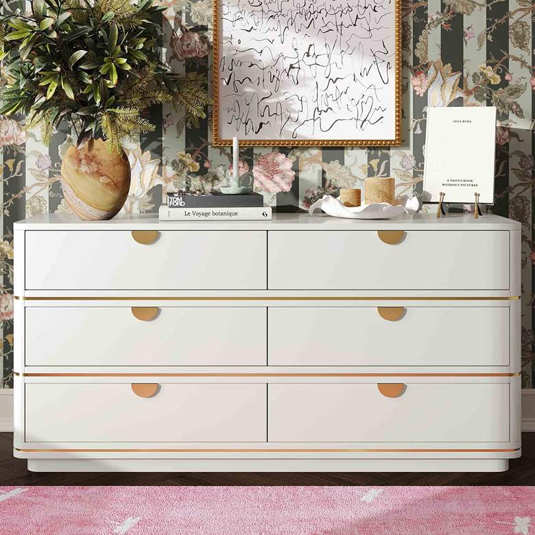 Image 1 TOV Julieta 62" Wide Modern Cream Wood 6-Drawer Dresser