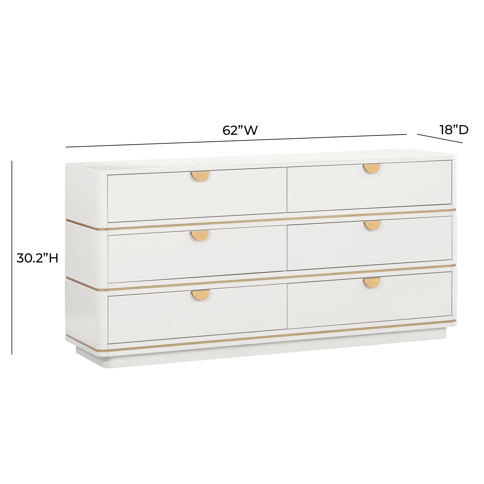 TOV Julieta 62" Wide Modern Cream Wood 6-Drawer Dresser