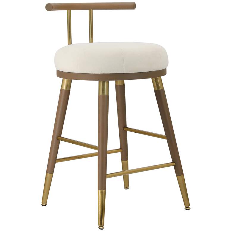 Image 1 TOV Juniper 29 1/2" Modern Cream Velvet Fabric Bar Stool