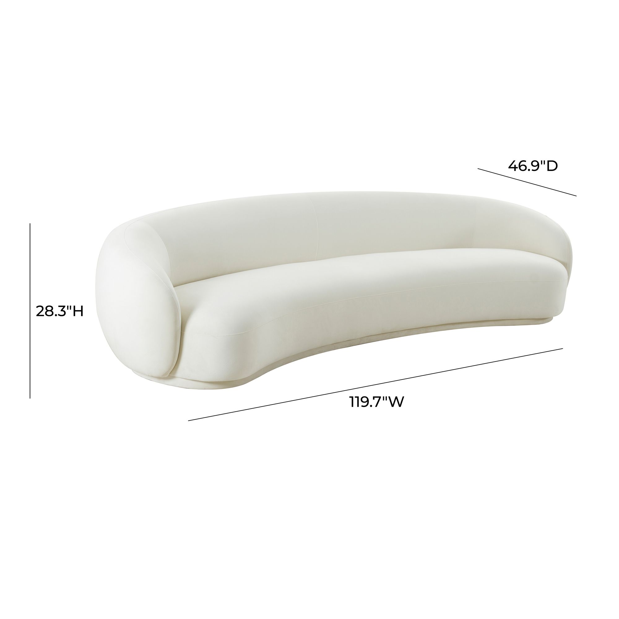 TOV Kendall 119 3/4" Wide Cream Velvet Fabric Modern Sofa in scene