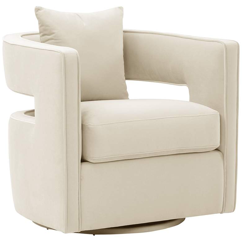Image 2 TOV Kennedy 30" Wide Cream Velvet Fabric Modern Swivel Chair