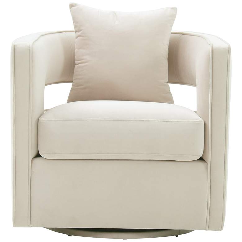 Image 6 TOV Kennedy 30" Wide Cream Velvet Fabric Modern Swivel Chair more views