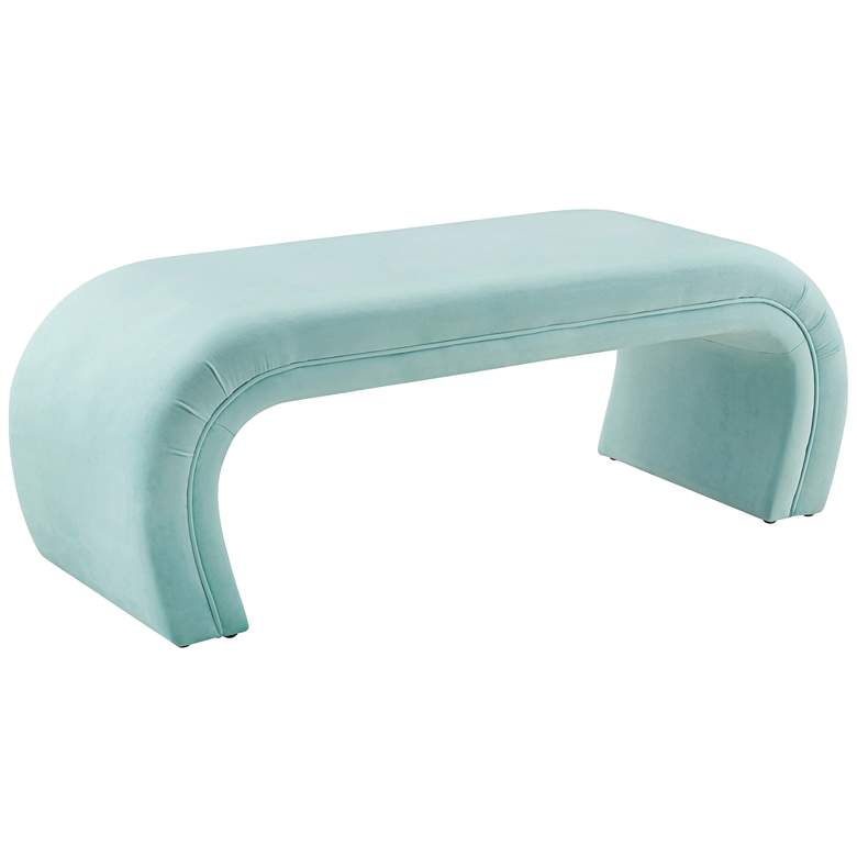 Image 2 TOV Kenya 48 3/4" Modern Bright Blue Velvet Waterfall Style Bench