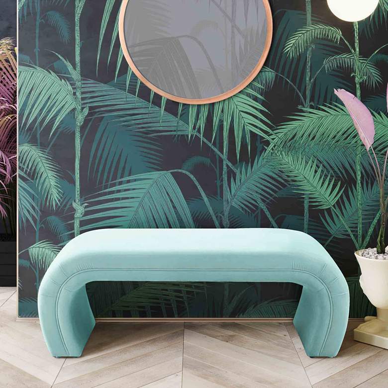 Image 1 TOV Kenya 48 3/4" Modern Bright Blue Velvet Waterfall Style Bench