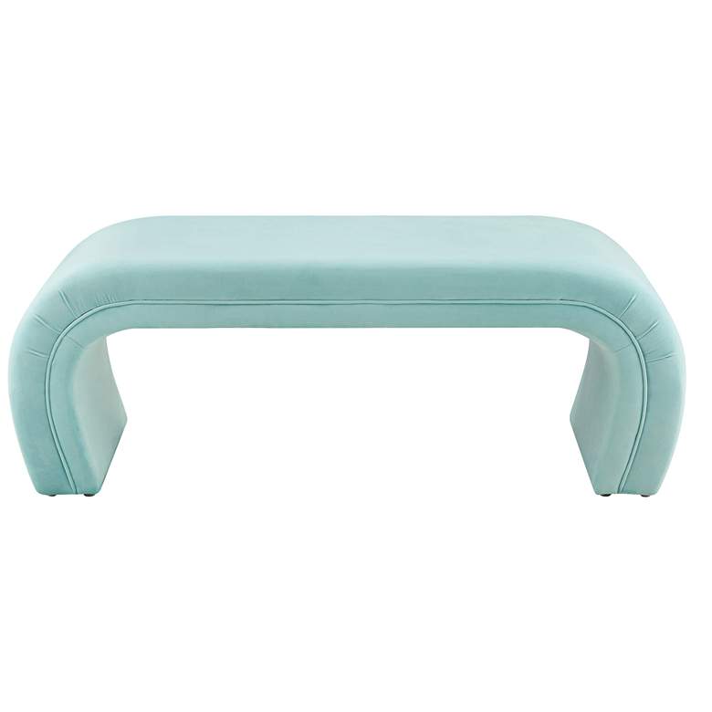 Image 3 TOV Kenya 48 3/4" Modern Bright Blue Velvet Waterfall Style Bench more views