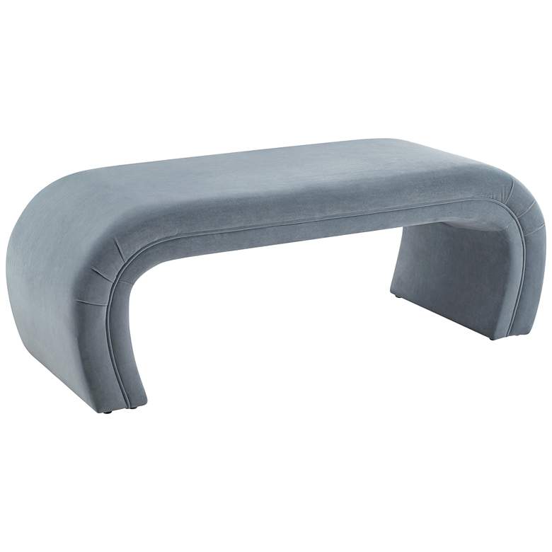Image 2 TOV Kenya 48 3/4" Wide Sea Blue Velvet Waterfall Style Modern Bench