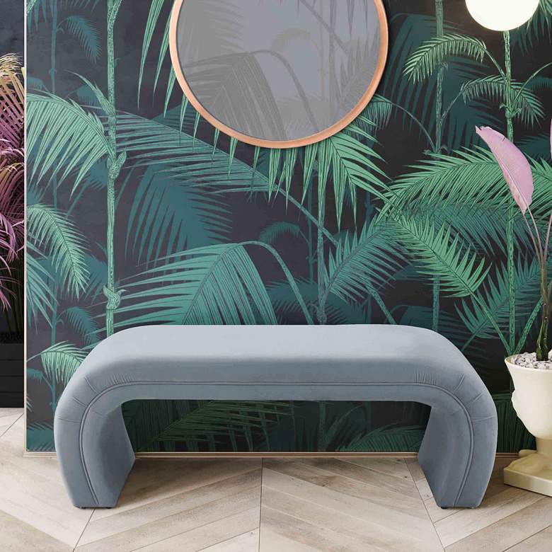 Image 1 TOV Kenya 48 3/4" Wide Sea Blue Velvet Waterfall Style Modern Bench