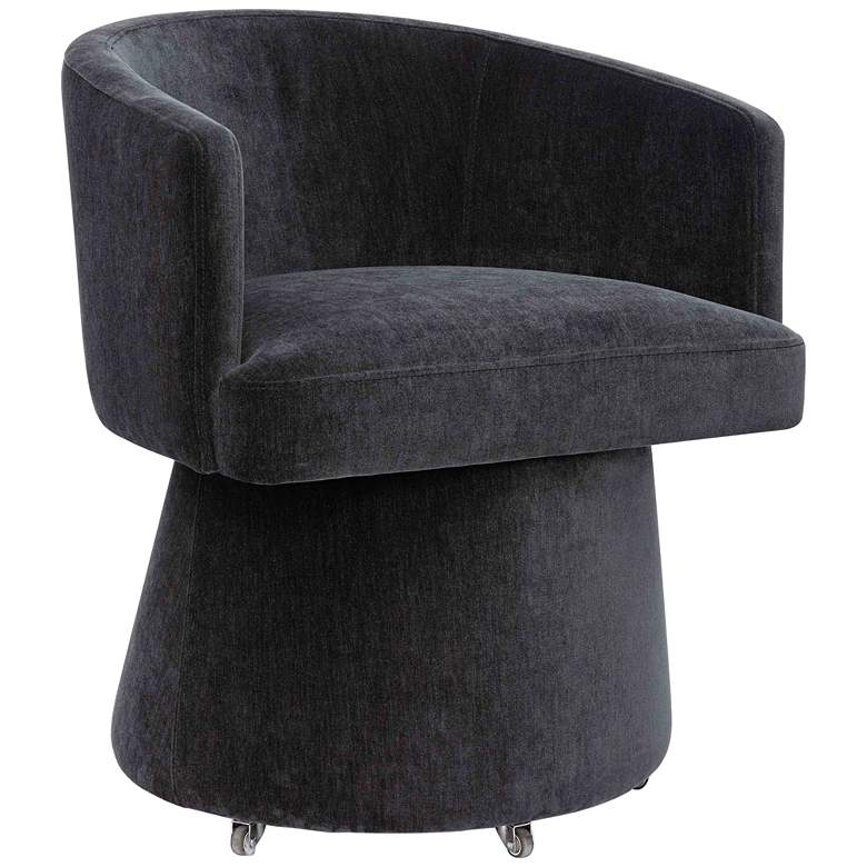 Image 1 TOV Kristen 24" Wide Black Upcycled Chenille Fabric Rolling Desk Chair