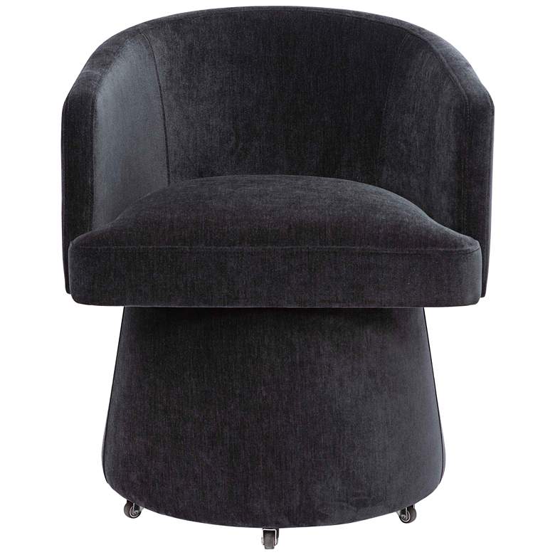 Image 3 TOV Kristen 24" Wide Black Upcycled Chenille Fabric Rolling Desk Chair more views