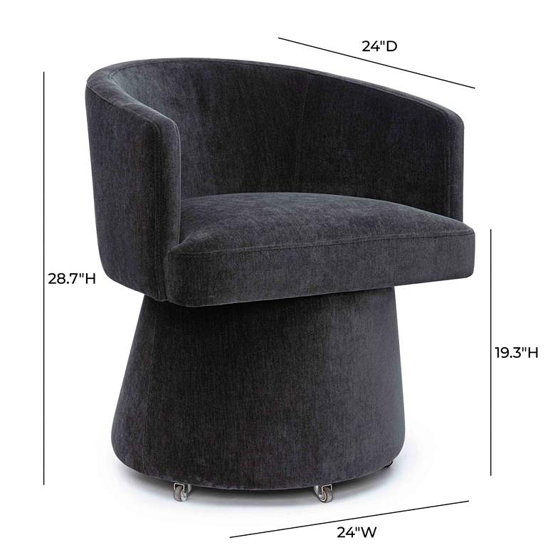 Image 5 TOV Kristen 24" Wide Black Upcycled Chenille Fabric Rolling Desk Chair more views