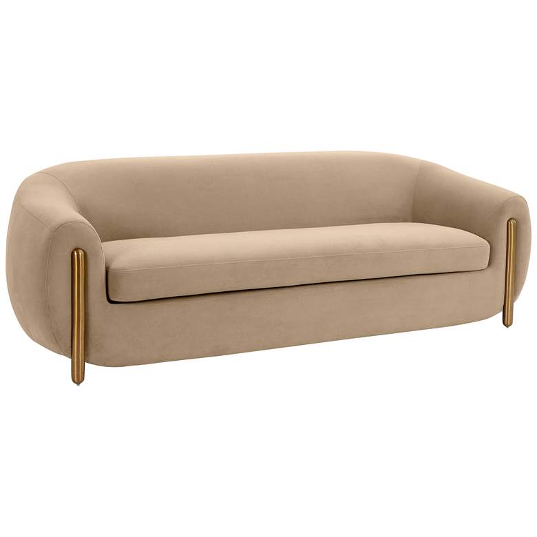 Image 1 TOV Lina 93" Wide Modern Cafe Au Lait Brown Velvet Fabric Sofa