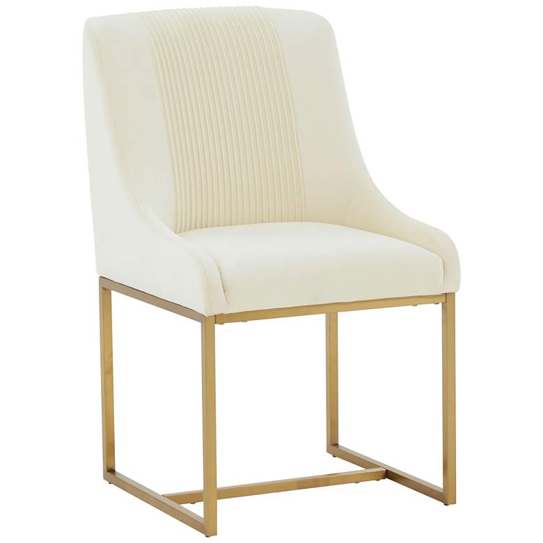 Image 1 TOV Lisa 20 1/2" Cream White Pleated Velvet Fabric Modern Dining Chair