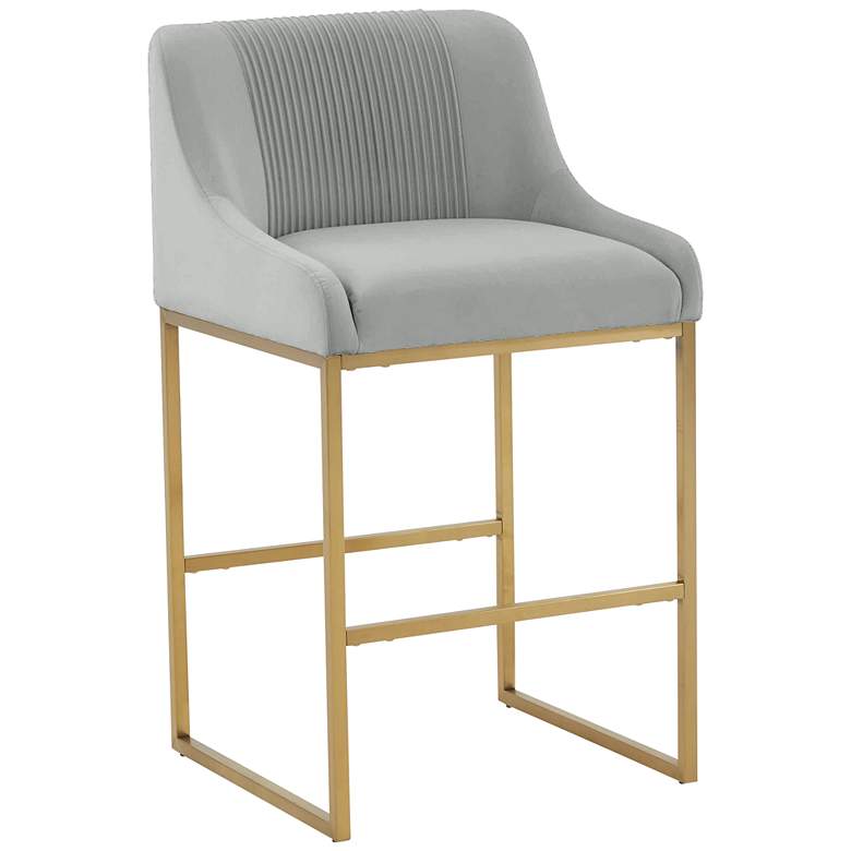 Image 1 TOV Lisa 26 1/4" Gray Pleated Velvet Modern Counter Stool