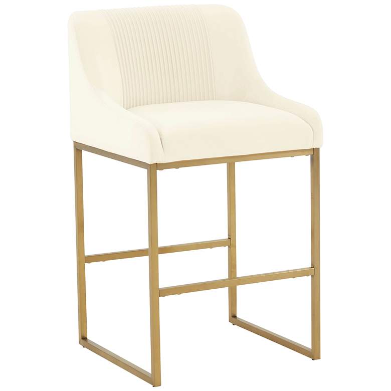 Image 1 TOV Lisa 26 1/4" Modern Cream Pleated Velvet Counter Stool