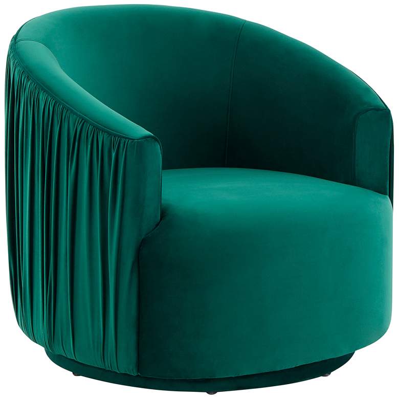 Image 1 TOV London 31" Wide Forest Green Velvet Pleated Modern Swivel Chair
