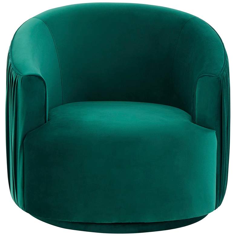 Image 3 TOV London 31" Wide Forest Green Velvet Pleated Modern Swivel Chair more views