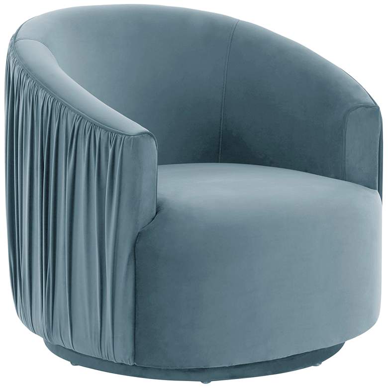 Image 1 TOV London 31" Wide Modern Blue Velvet Pleated Swivel Chair