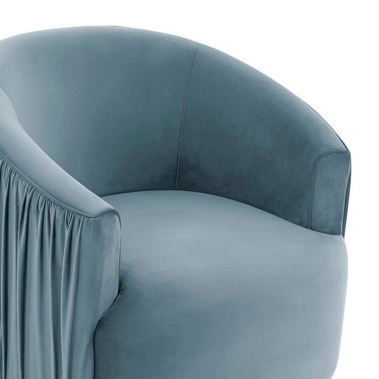 Image 2 TOV London 31" Wide Modern Blue Velvet Pleated Swivel Chair more views