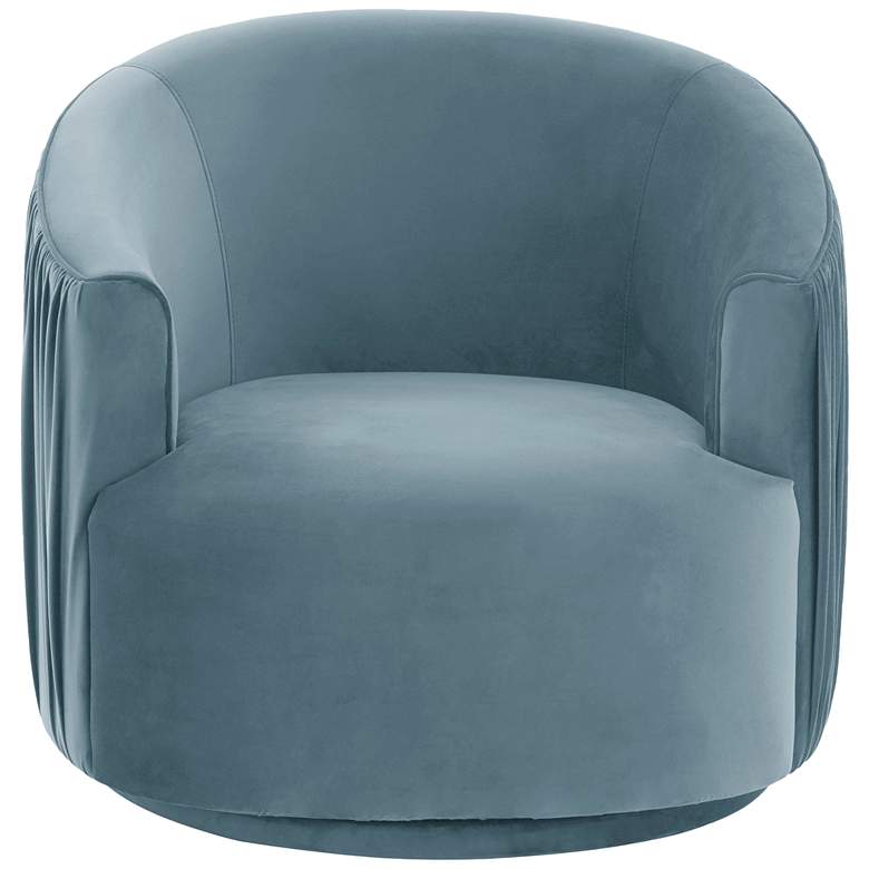 Image 3 TOV London 31" Wide Modern Blue Velvet Pleated Swivel Chair more views