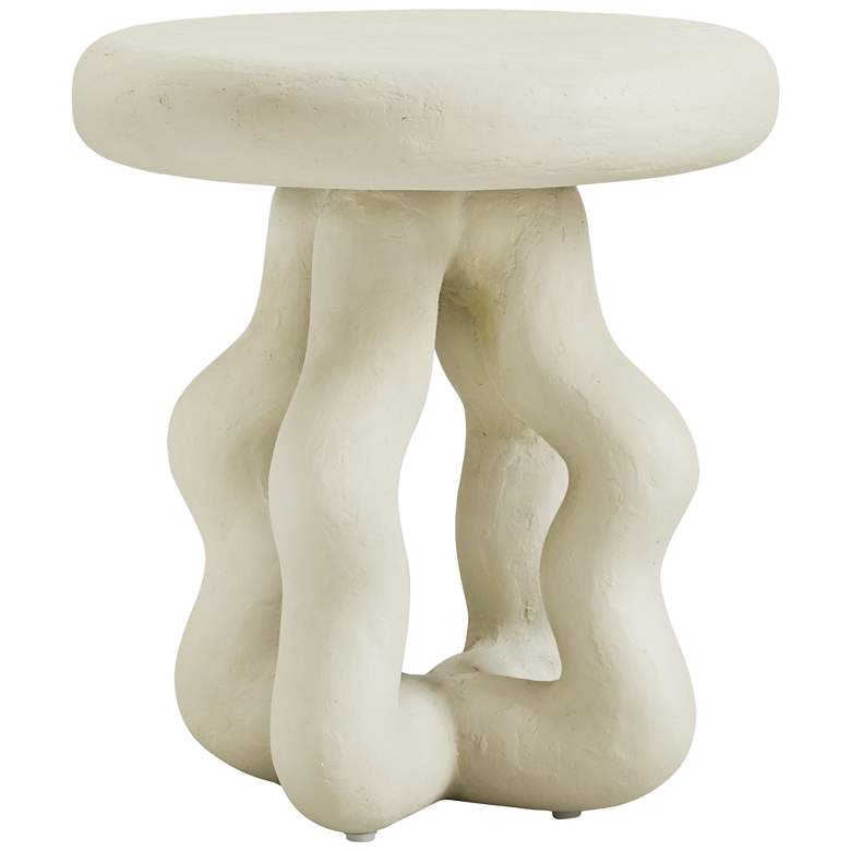 Image 2 TOV Maddie 18" Wide Cream Textured Fiber Stone Round Side Table