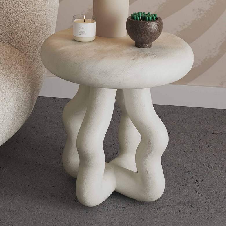 Image 1 TOV Maddie 18" Wide Cream Textured Fiber Stone Round Side Table