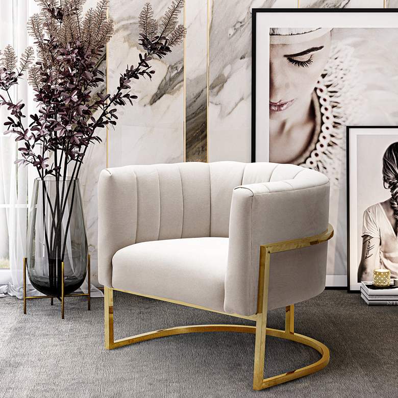 Image 6 TOV Magnolia 30 3/4" Wide Cream Velvet and Gold Modern Armchair more views