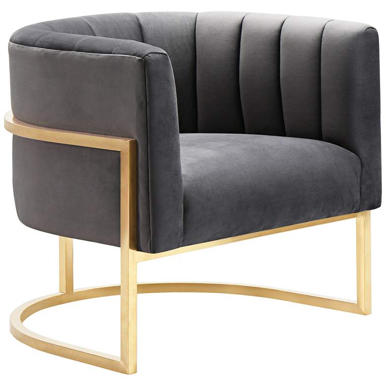 Image 1 TOV Magnolia 30 3/4" Wide Modern Gray Velvet and Gold Armchair
