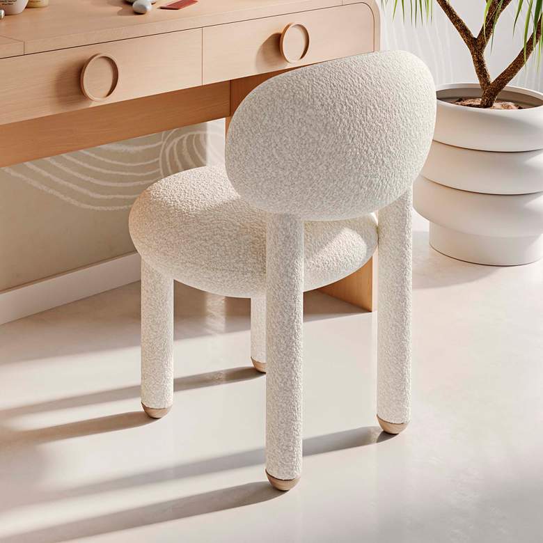 Image 2 TOV Manu 20 1/2" Wide White Cream Boucle Performance Fabric Side Chair