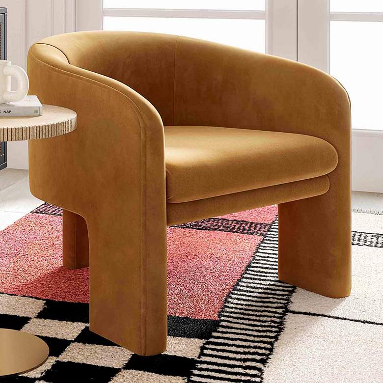 Image 2 TOV Marla 30" Wide Cognac Brown Velvet Accent Chair