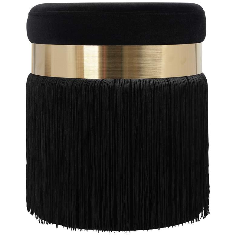 Image 3 TOV Melody 14 1/4" Wide Modern Round Black Tasseled Ottoman