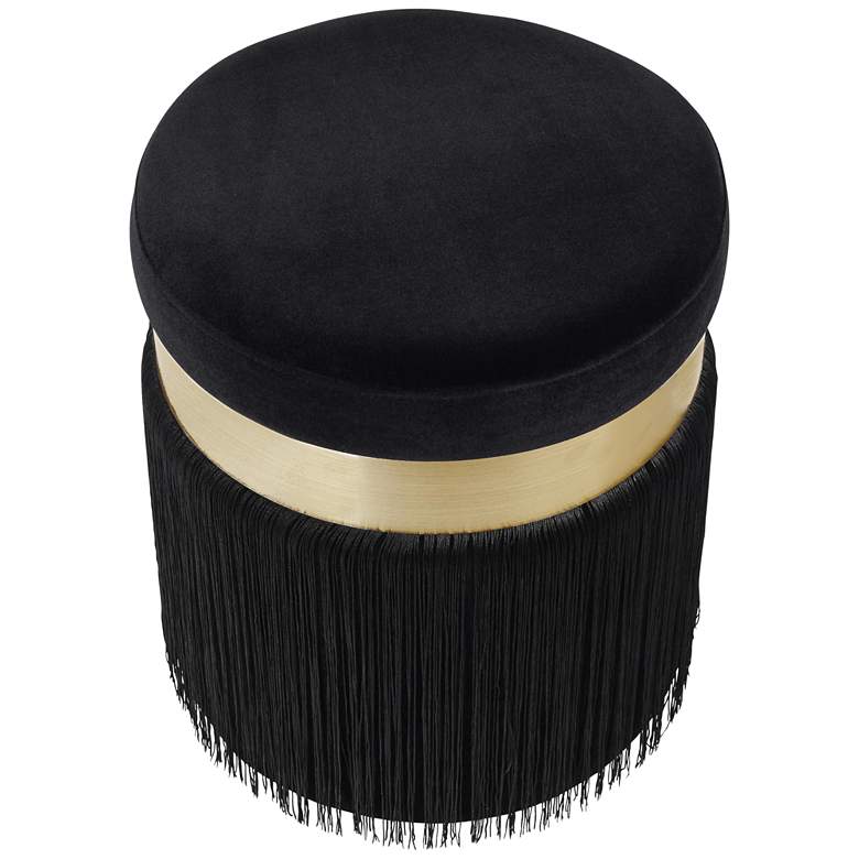 Image 6 TOV Melody 14 1/4" Wide Modern Round Black Tasseled Ottoman more views