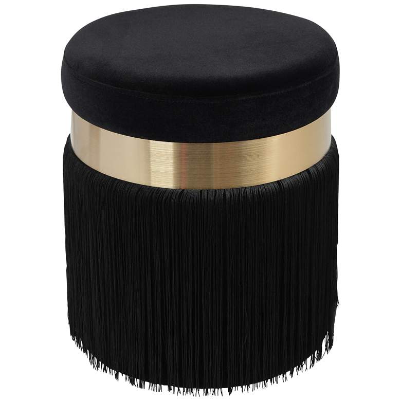 Image 7 TOV Melody 14 1/4" Wide Modern Round Black Tasseled Ottoman more views