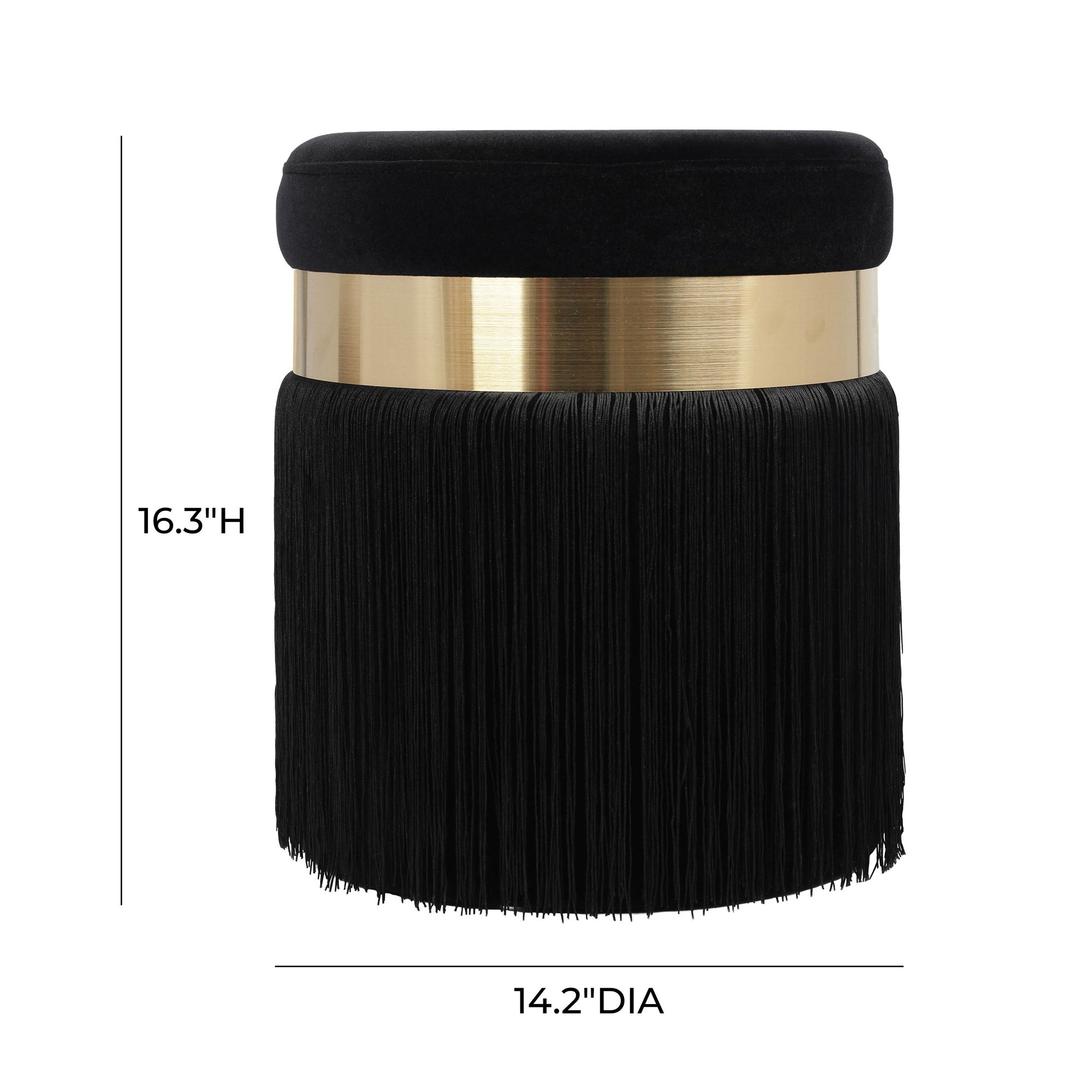 TOV Melody 14 1/4" Wide Modern Round Black Tasseled Ottoman in scene