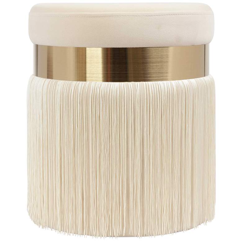 Image 3 TOV Melody 14 1/4" Wide Modern Round Cream Tasseled Ottoman