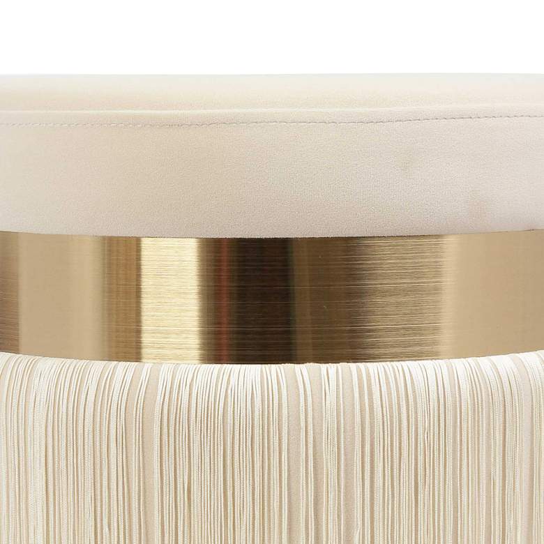 Image 4 TOV Melody 14 1/4" Wide Modern Round Cream Tasseled Ottoman more views
