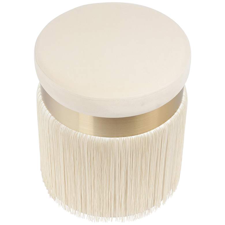 Image 6 TOV Melody 14 1/4" Wide Modern Round Cream Tasseled Ottoman more views