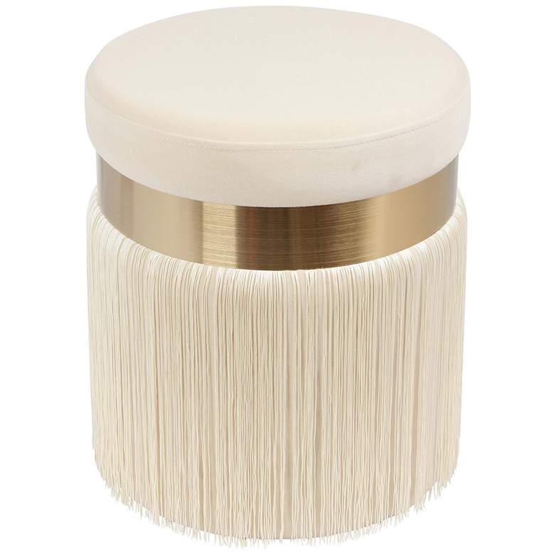 Image 7 TOV Melody 14 1/4" Wide Modern Round Cream Tasseled Ottoman more views
