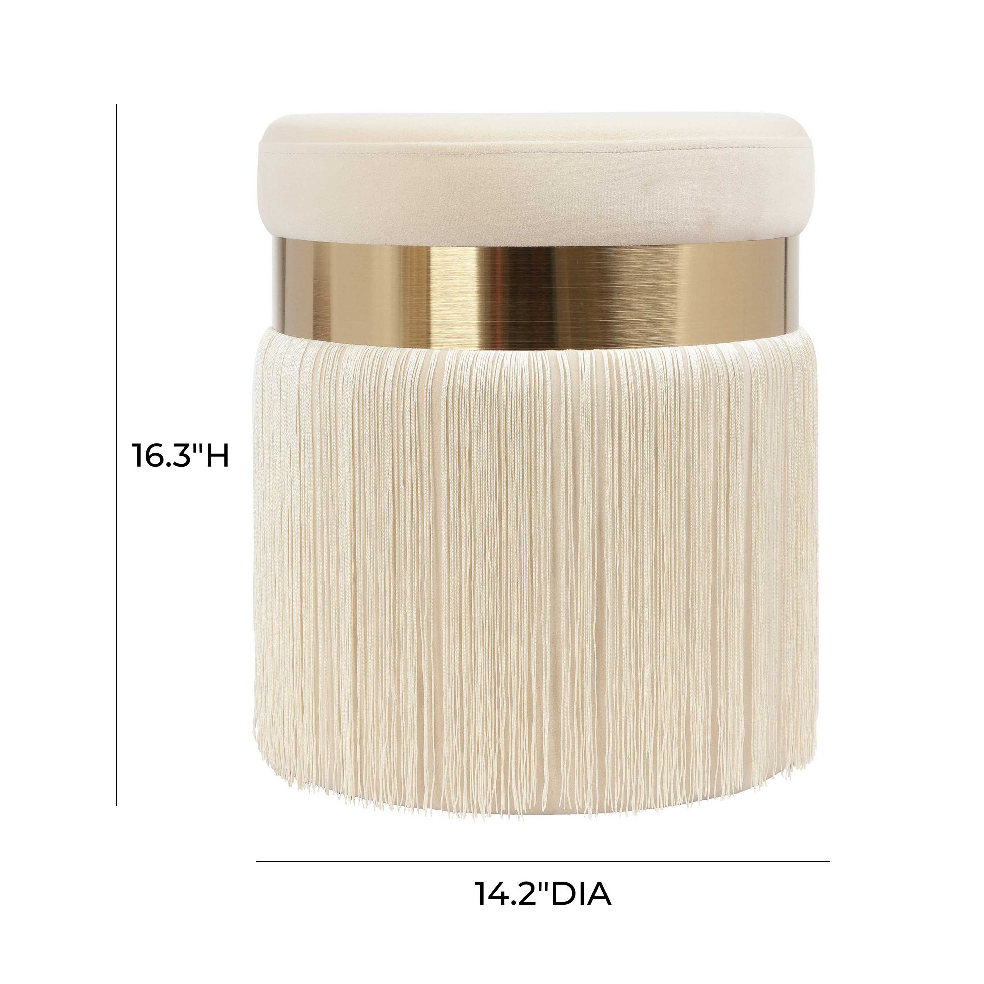 TOV Melody 14 1/4" Wide Modern Round Cream Tasseled Ottoman in scene