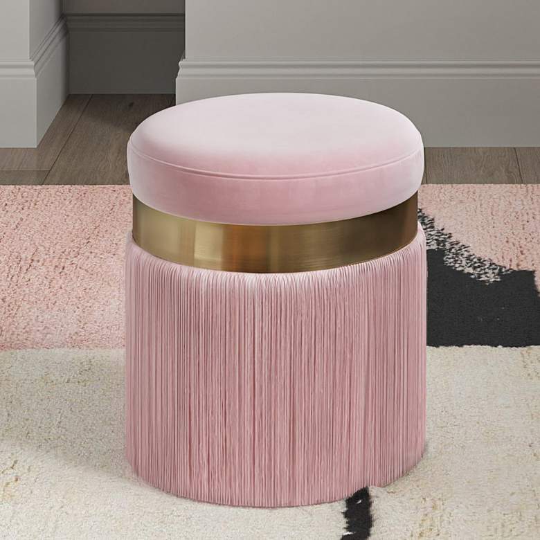 Image 2 TOV Melody 14 1/4" Wide Round Blush Pink Tasseled Ottoman