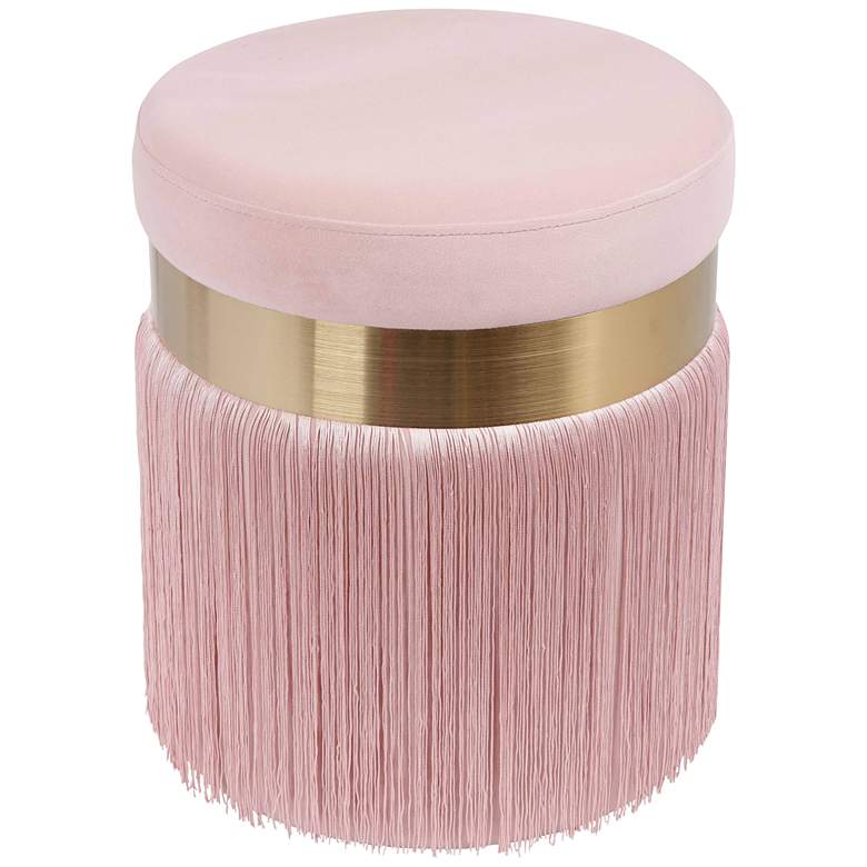 Image 7 TOV Melody 14 1/4" Wide Round Blush Pink Tasseled Ottoman more views